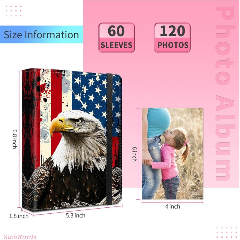 SichKards Photo Album 4x6-120 Photos Capacity,PU Leather Cover with Elastic Band,High Definition Waterproof PP Pages for Family Wedding Anniversary Baby Record,Eagle American Flag - Image 3